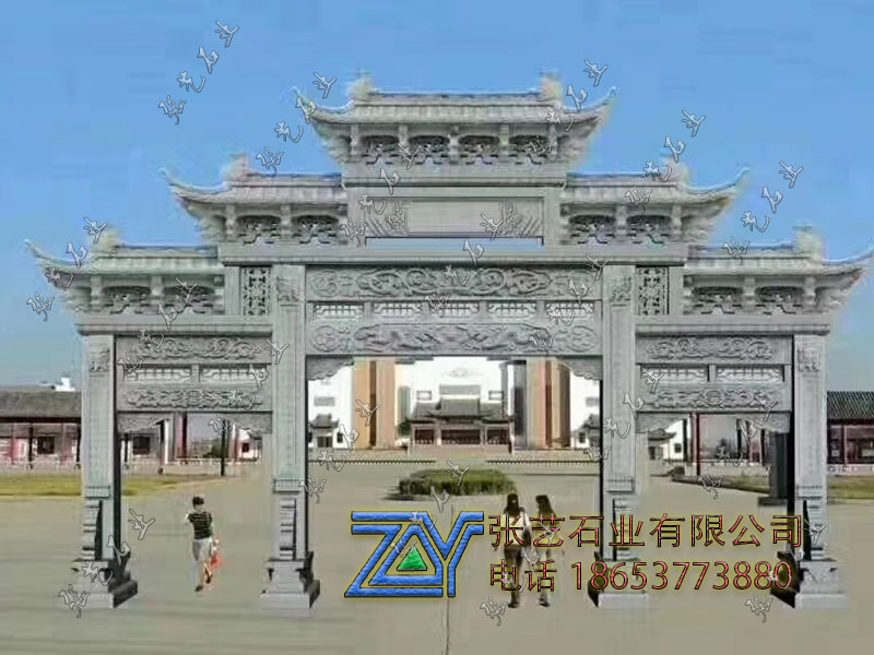 青石三門五帽石牌樓-設(shè)計石牌坊