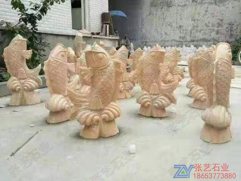 晚霞紅石雕噴水魚 